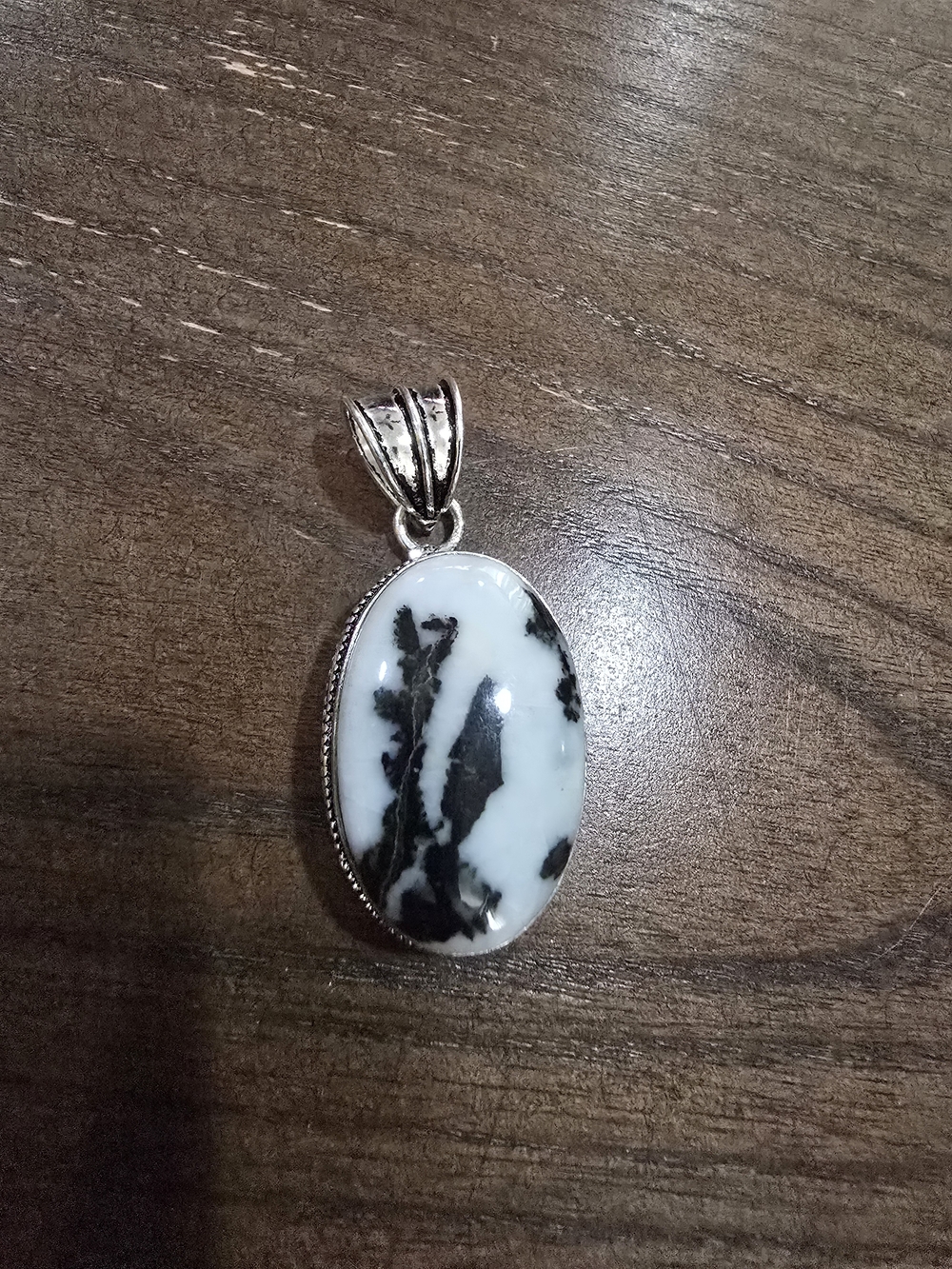 White Buffalo Oval Pendant in Black and White - Women Jewelry
